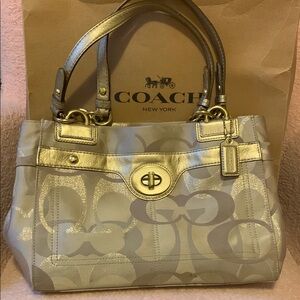 Coach Metallic Gold and Tan Shoulder Bag